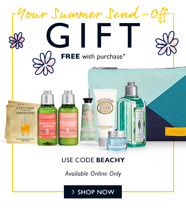 FREE gift with purchase* USE CODE BEACHY. SHOP NOW.