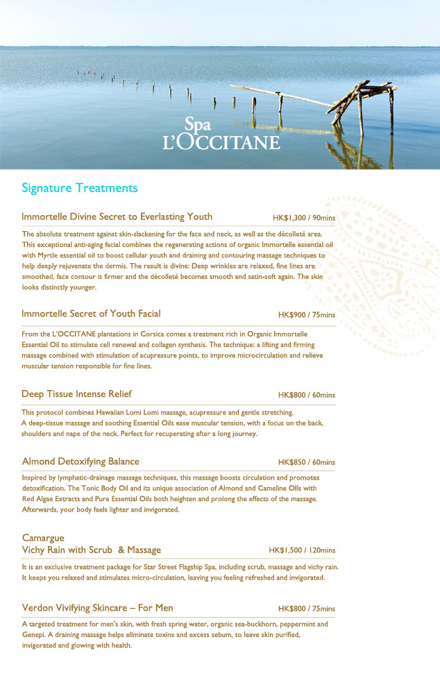 Spa L'OCCITANE Signature Treatments 2010_Eng