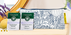 【購入特典】かわいい限定イラストのポーチと、ヘアケアサンプルを一緒に。