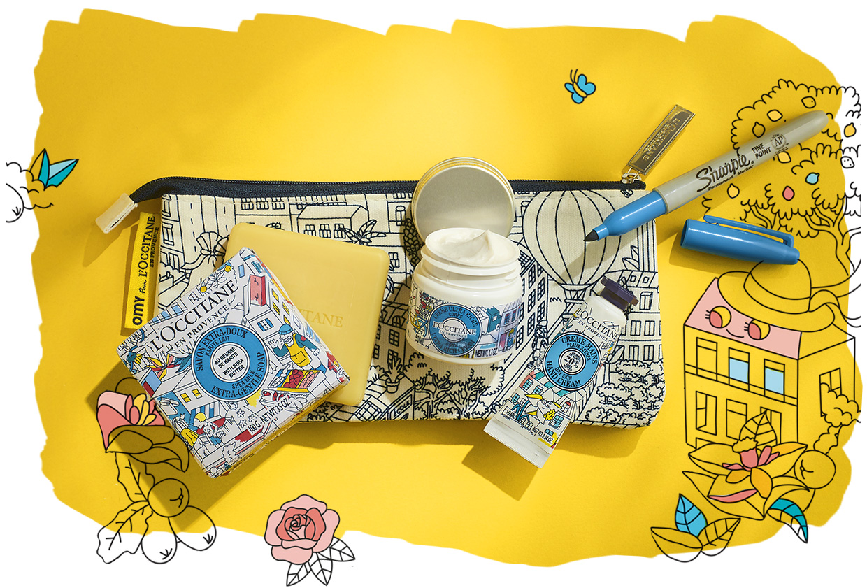 Craquez pour : Vos 3 iconiques Karité revisités avec OMY + votre feutre bleu Sharpie + votre jolie trousse OFFERTS dès 45€ d'achat* 