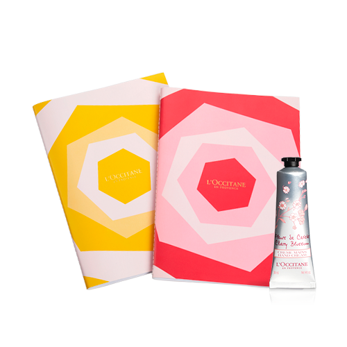 Cuidados Mãos Flor de Cerejeira e Conjunto de Cadernos